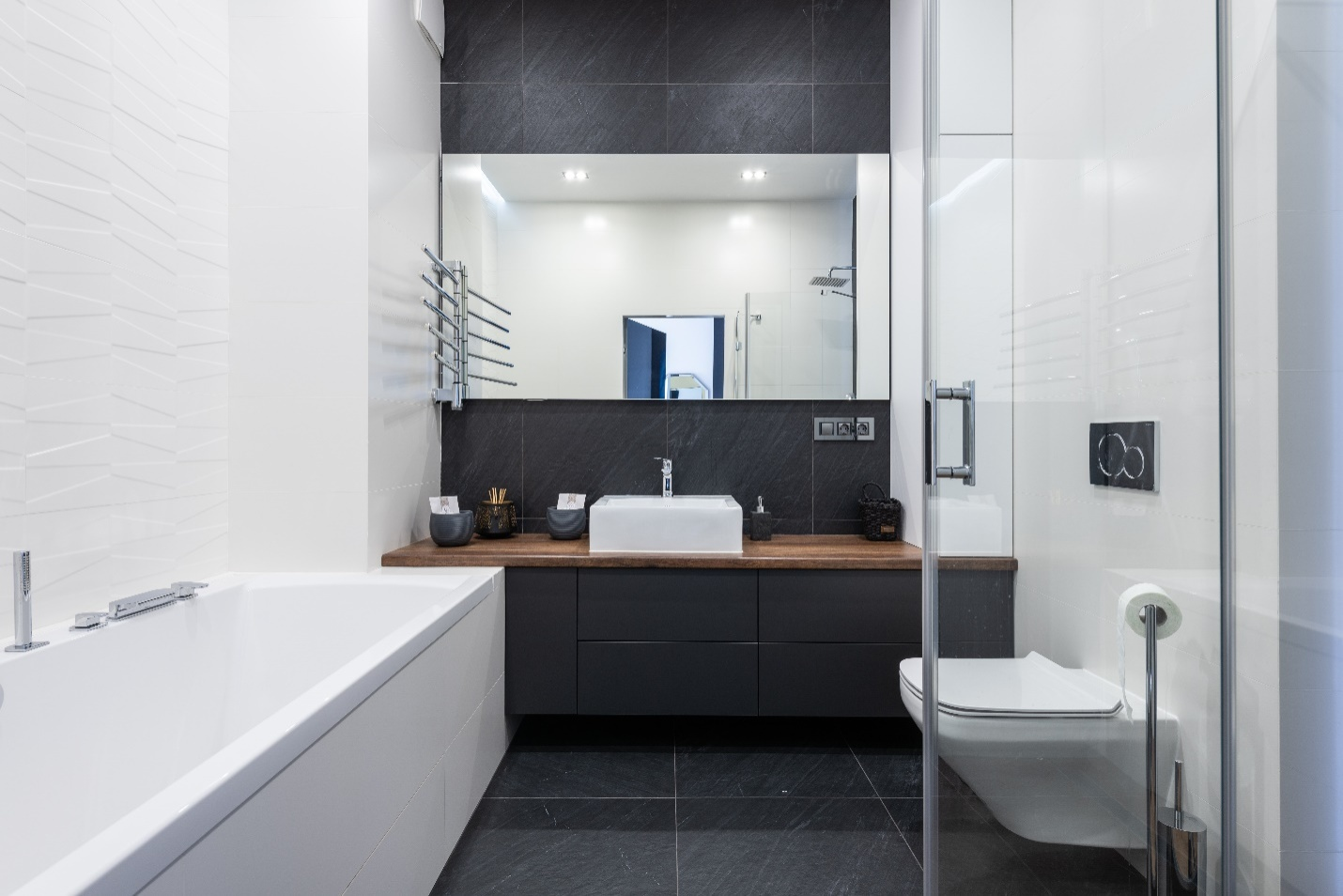 a modern-style bathroom with tiles
